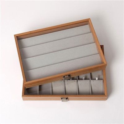 ガラス付きログスタイルネックレス収納トレイ